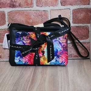 Tahari Black Crossbody Duo Clutch Purse 9x7 w/ Makeup Bag NWT
